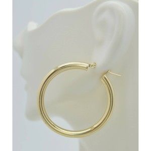 Real 10K Yellow Gold Large Hoop Shiny Earrings 40mm x4mm 4.1gr